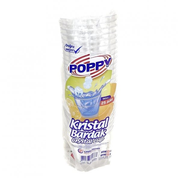 Poppy Şeffaf Plastik Kristal Bardak - 180 Cc. - 180 Ml. - 25 Adetlik 5 Paket - 3