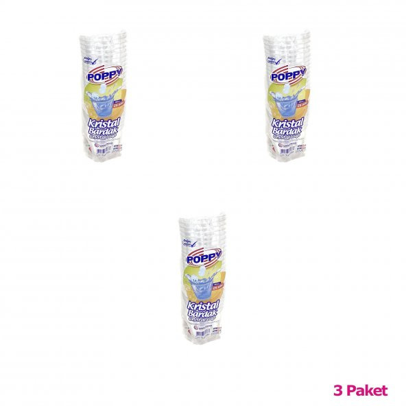 Poppy Şeffaf Plastik Kristal Bardak - 180 Cc. - 180 Ml. - 25 Adetlik 3 Paket - 2