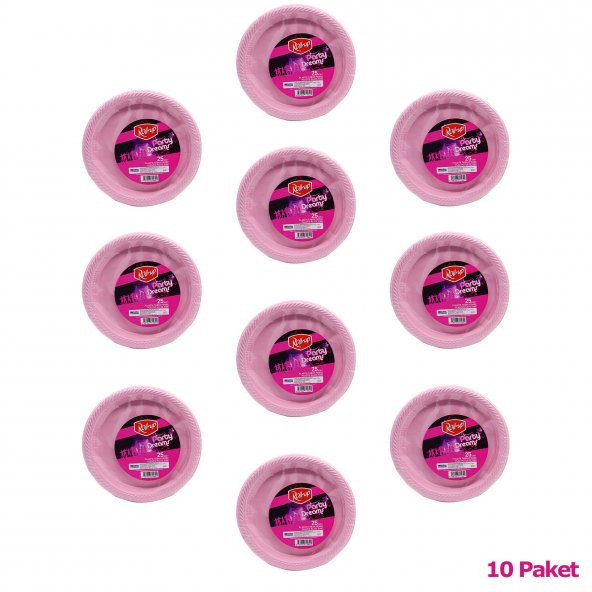 Roll-Up Kullan At Renkli Pembe Parti Davet Plastik Tabak - 22 Cm. - 25 Adetlik 10 Paket - Resim 2