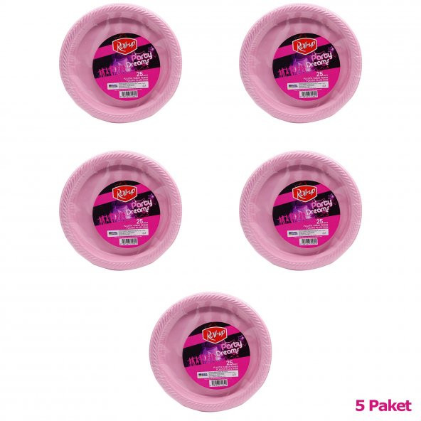 Roll-Up Kullan At Renkli Pembe Parti Davet Plastik Tabak - 22 Cm. - 25 Adetlik 5 Paket - Resim 2