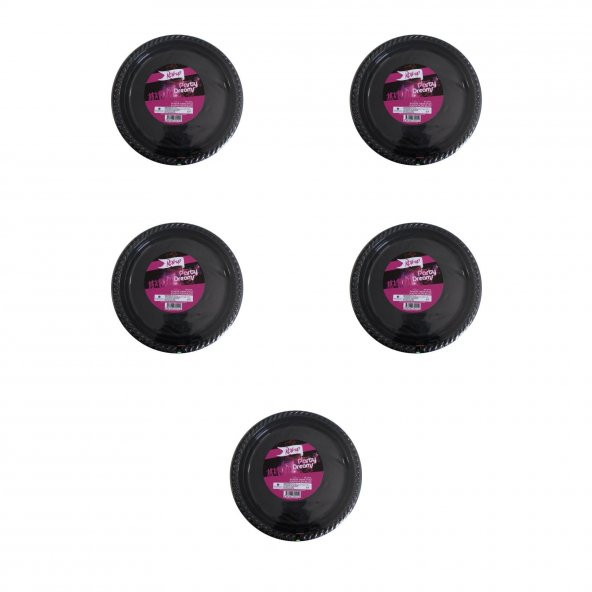 Roll-Up Kullan At Renkli Siyah Parti Davet Plastik Tabak - 22 Cm. - 25 Adetlik 5 Paket ürün görseli 1