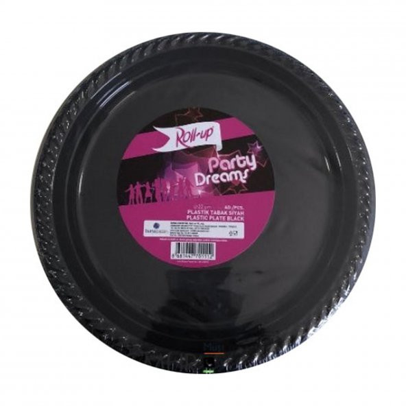 Roll-Up Kullan At Renkli Siyah Parti Davet Plastik Tabak - 22 Cm. - 25 Adetlik 5 Paket - Resim 2