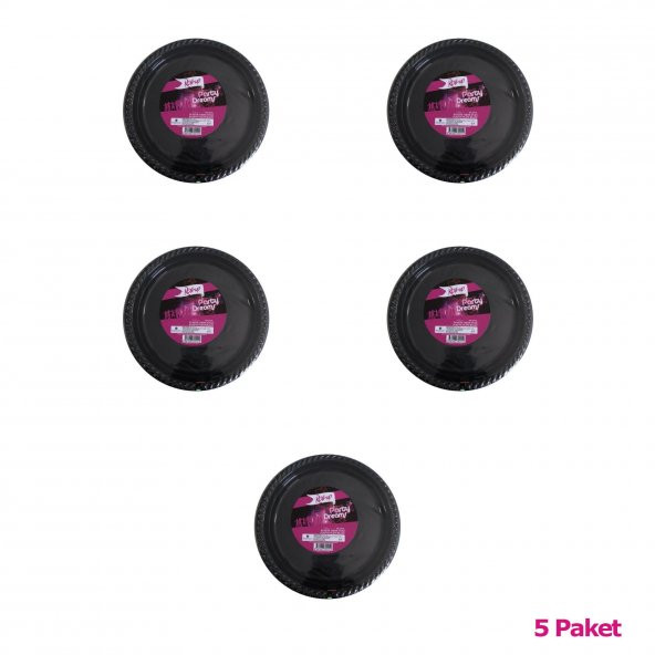 Roll-Up Kullan At Renkli Siyah Parti Davet Plastik Tabak - 22 Cm. - 25 Adetlik 5 Paket - Resim 3