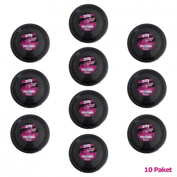 Roll-Up Kullan At Renkli Siyah Parti Davet Plastik Tabak - 22 Cm. - 25 Adetlik 10 Paket - Resim 2