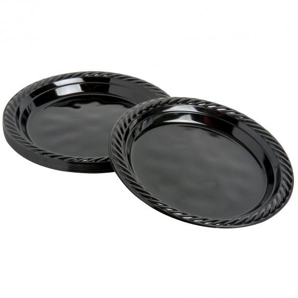 Roll-Up Kullan At Renkli Siyah Parti Davet Plastik Tabak - 22 Cm. - 25 Adetlik 10 Paket - Resim 4