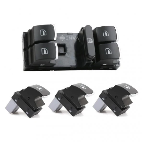 Enva Otomotiv VOLKSWAGEN TOUAREG CAM AÇMA DÜĞMESİ ANAHTARI TAKIM 2003-2005 KROM ürün görseli 1