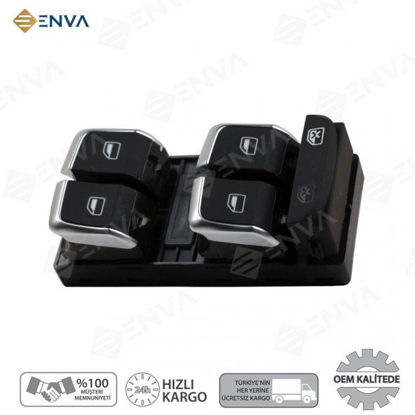 Enva AUDİ A5 SOL ÖN DÖRTLÜ CAM AÇMA DÜĞMESİ ANAHTARI 2008-2012 (KROM) ürün görseli