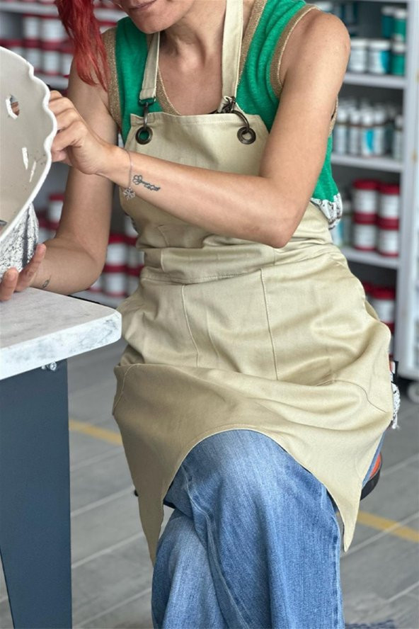 Barren Atölye Önlüğü - Bej - Resim 2