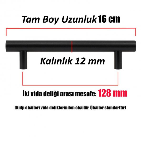 Mobilya Dolap Kapak Çekmece Kulpu Mat Siyah Metal 128 mm - Resim 5