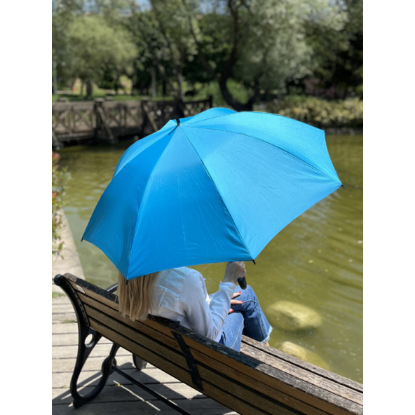 8 Telli Otomatik Açık Mavi Fiberglass Baston Dekoratif Sokak Şemsiyeleri