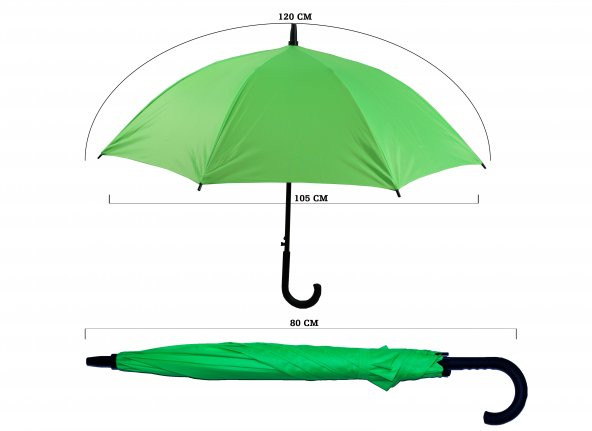 8 Telli Otomatik Fiberglass Baston Yeşil Renkli Yağmur Şemsiyesi