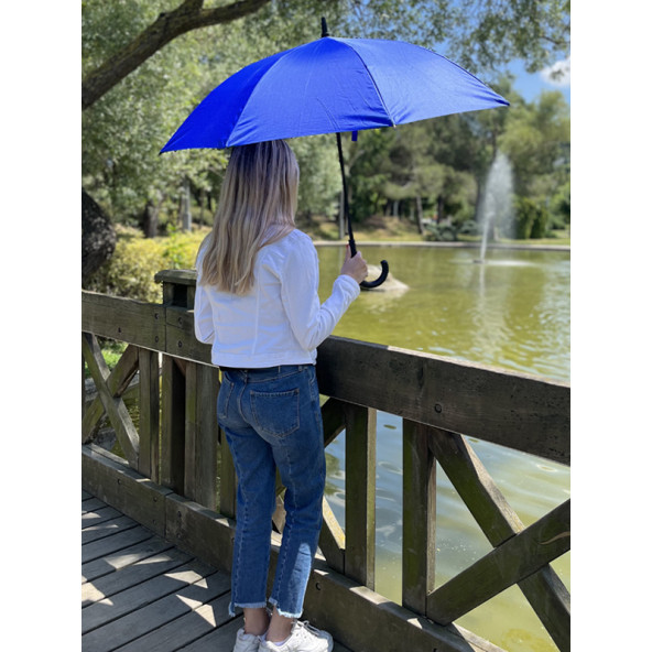 8 Telli Otomatik Fiberglass Baston Saks Mavi Renkli Yağmur Şemsiyesi
