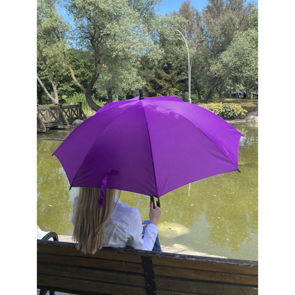8 Telli Otomatik Fiberglass Baston Mor Renkli Yağmur Şemsiyesi