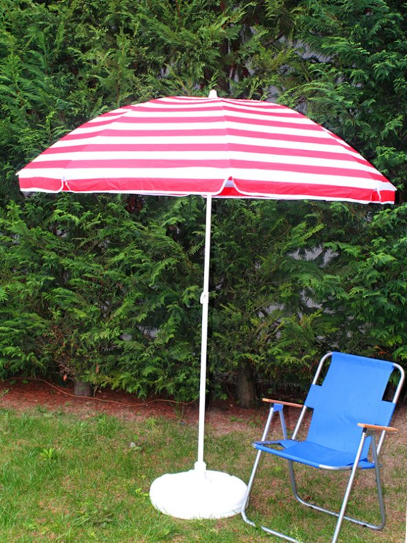 Kırmızı-Beyaz Renkli 8 Tel Fiberglass Gövdeli 360C° Dönen Başlıklı Plaj Deniz Bahçe Şemsiyesi 2 Metre