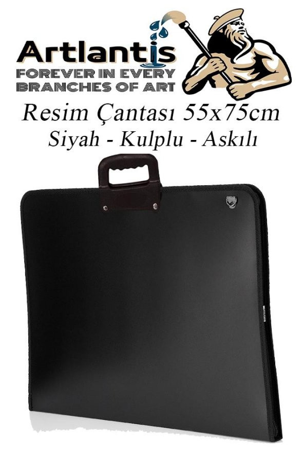 Siyah Resim Çantası Fermuarlı Kulplu 55x75 cm 1 Adet Teknik Resim Dosya Çantası 50x70 cm Askılı Proje Çantası Okul Sınıf - 2