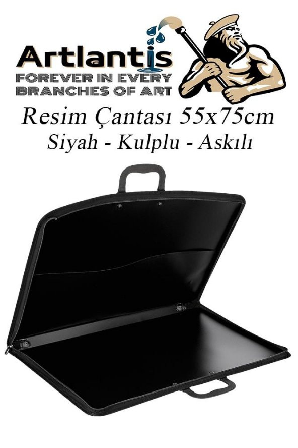 Siyah Resim Çantası Fermuarlı Kulplu 55x75 cm 1 Adet Teknik Resim Dosya Çantası 50x70 cm Askılı Proje Çantası Okul Sınıf - 3