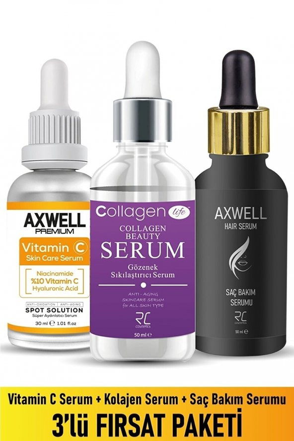 Üçlü Serum Paketi Vitamin C Serum, Kolejen Serum,saç Bakım Serumu (saç Ve Cilt Için)