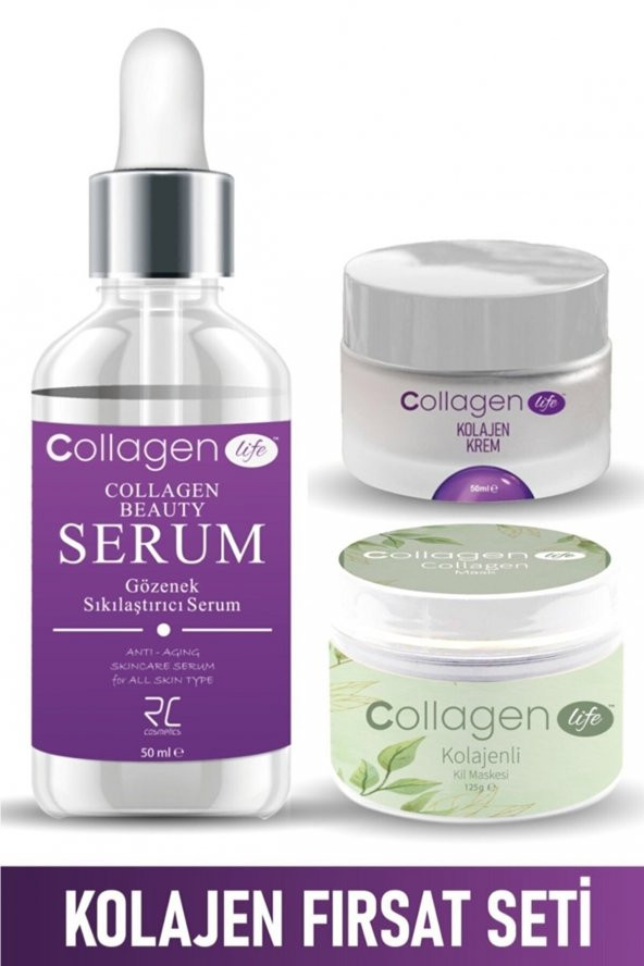 Collagen Lıfe Gözenek Sıkılaştırıcı Kolajen Krem 50ml&serum 50ml& Kolajen Kil Maskesi