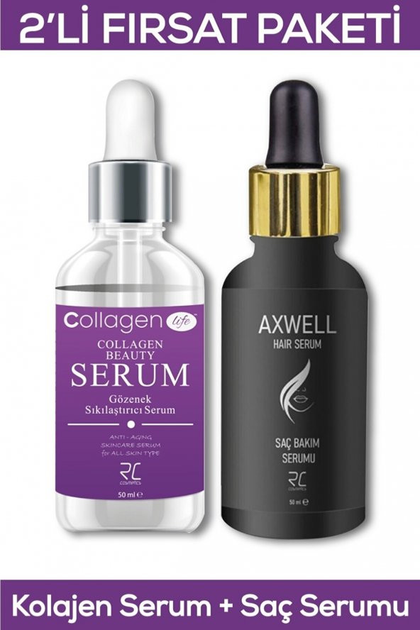 Collagen Lıfe Kolajen Cilt Serumu 50ml& Axwell Saç Dökülmelerine Karşı Onarıcı Bakım Serumu 50ml