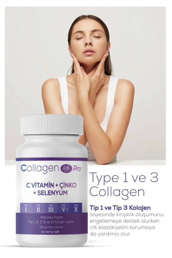 Kolajen Tip 1, Tip 2, Tip 3, Tip 5 ,tip 10, ( Selenyum , C Vitamini Ve Çinko ) 90 Tablet - 2