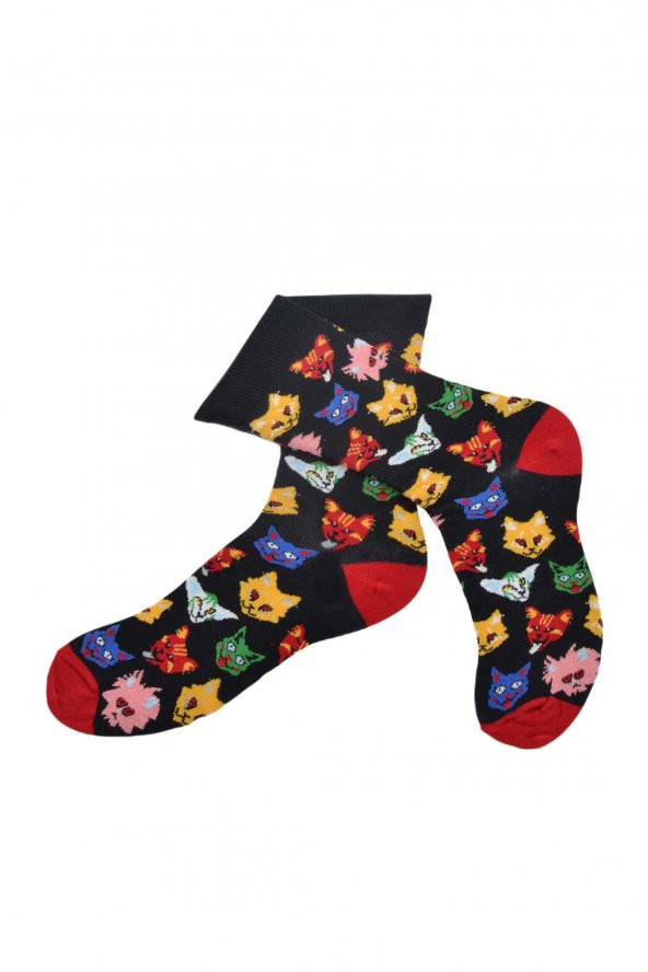 Flora Erkek Kedi-Köpek Desenli Hareketli Çorap Siyah  - 41/44