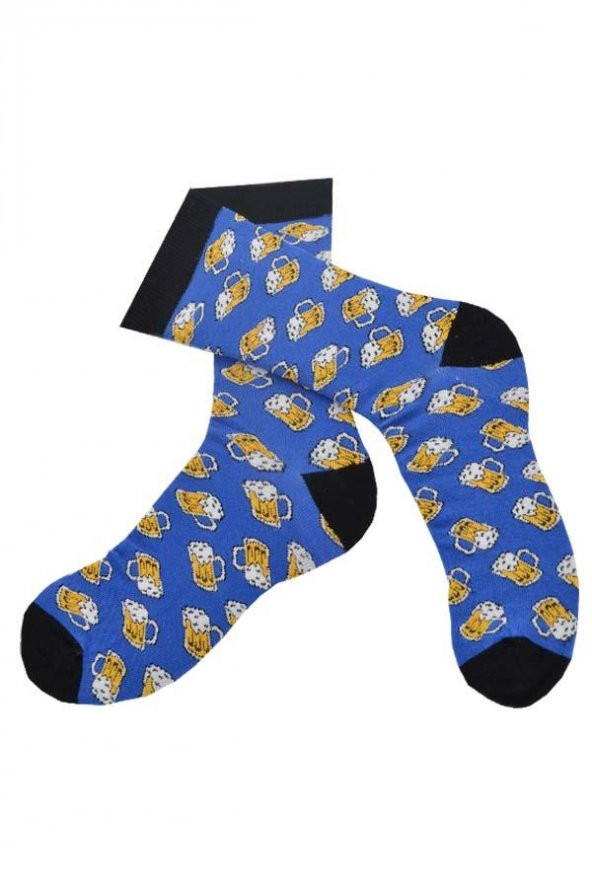 Flora Erkek Bira Kupa Desenli Hareketli Çorap Mavi - 41/44