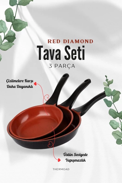 ThermoAD | Tava Seti | 3 Parça | 20cm-24cm-28cm | Red Diamond - 1