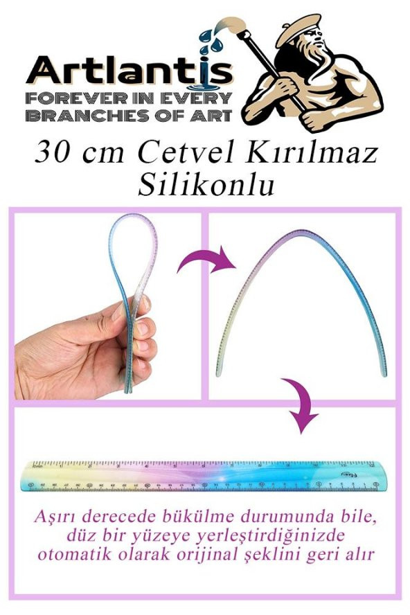 Kırılmaz Cetvel 30 Cm Silikonlu Gökkuşağı 1 Adet Flexible Silikonlu Cetvel Büro Okul Sınıf - 3