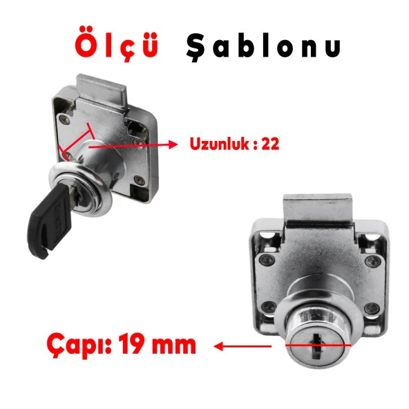 Ugr Kare Mobilya Çekmece Dolap Kilidi Nikel Krom 2 Anahtarlı Kilit 4x4 cm 22 mm - 2