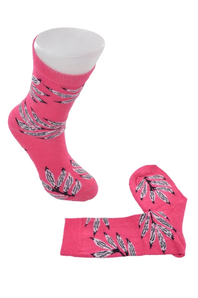 Flora Kadın Soft Yaprak Desenli Pamuk Çorap - Resim 5