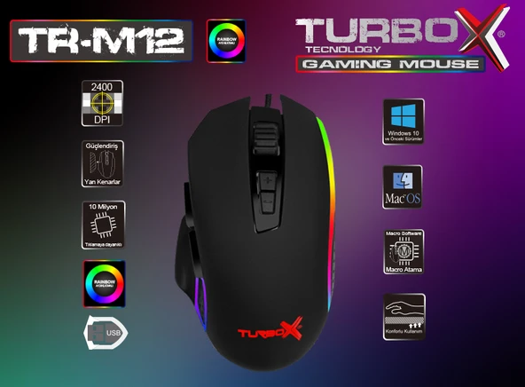 Turbox Blastoff Tr-M12 2400Dpi Usb Kablolu Siyah Gaming Optik Mouse Aydınlatmalı - 3