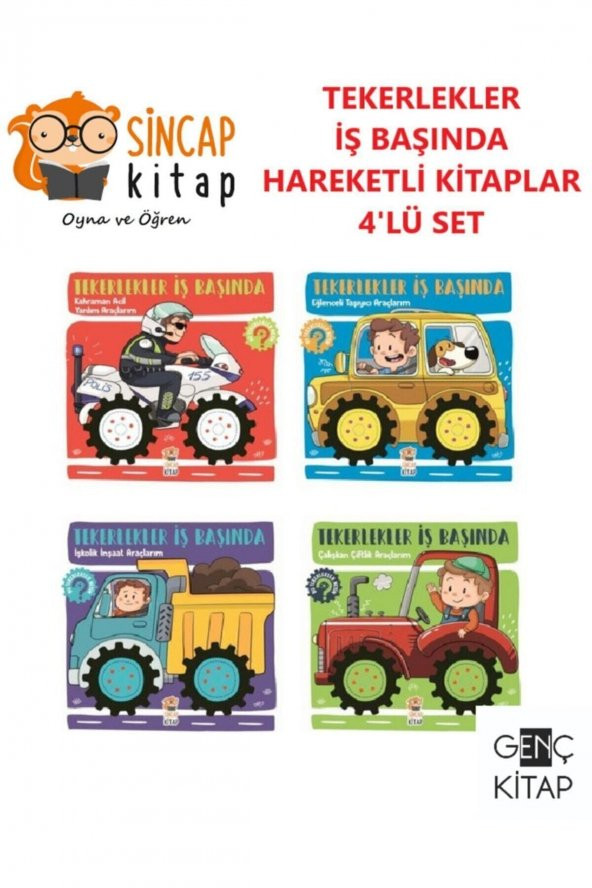 Tekerlekler Iş Başında Hareketli Kitaplar 4 Kitap Set Inşaat,çiftlik,taşıyıcı,acil Yardım Araçlarım