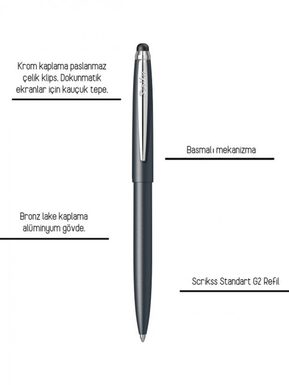 Scrikks F108 Tükenmez Kalem Koyu Gri - 2
