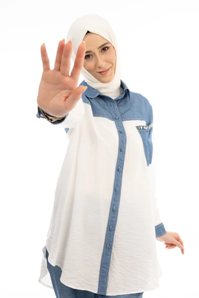 Taş İşlemesi Fay Tencel Tunik - Ekru - 5