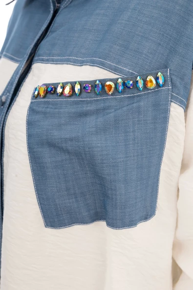 Taş İşlemesi Fay Tencel Tunik - Ekru - 8