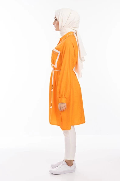 YAKA TAŞ DETAYLI TUNİK - Oranj - 3