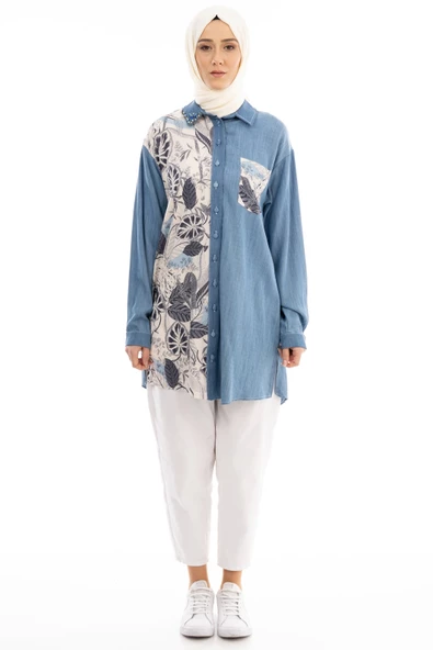 TENCEL KOT TUNİK PLUS SİZE - Buz Mavi