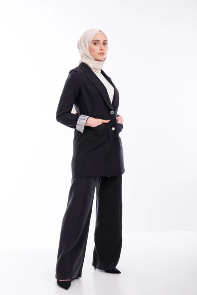 SPOR DİKİŞLİ PANTOLON - Siyah - 5