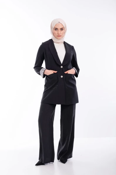 SPOR DİKİŞLİ PANTOLON - Siyah - 4