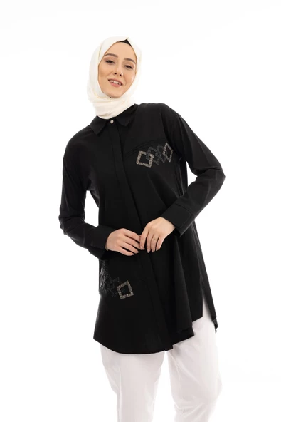 TAŞLI GÖMLEK - Siyah - 5