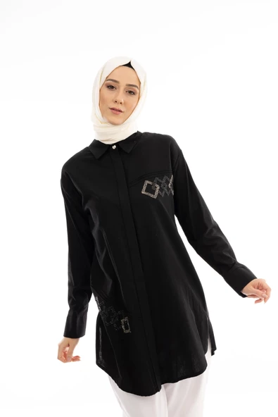 TAŞLI GÖMLEK - Siyah - 4