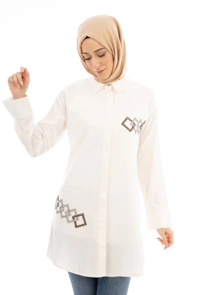 TAŞLI GÖMLEK - Ekru - 6