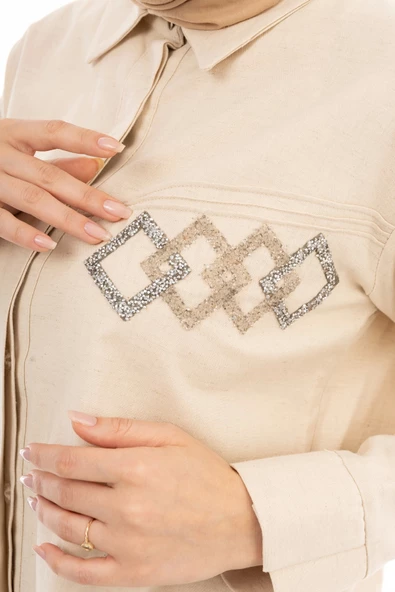 TAŞLI GÖMLEK - Bej - 6