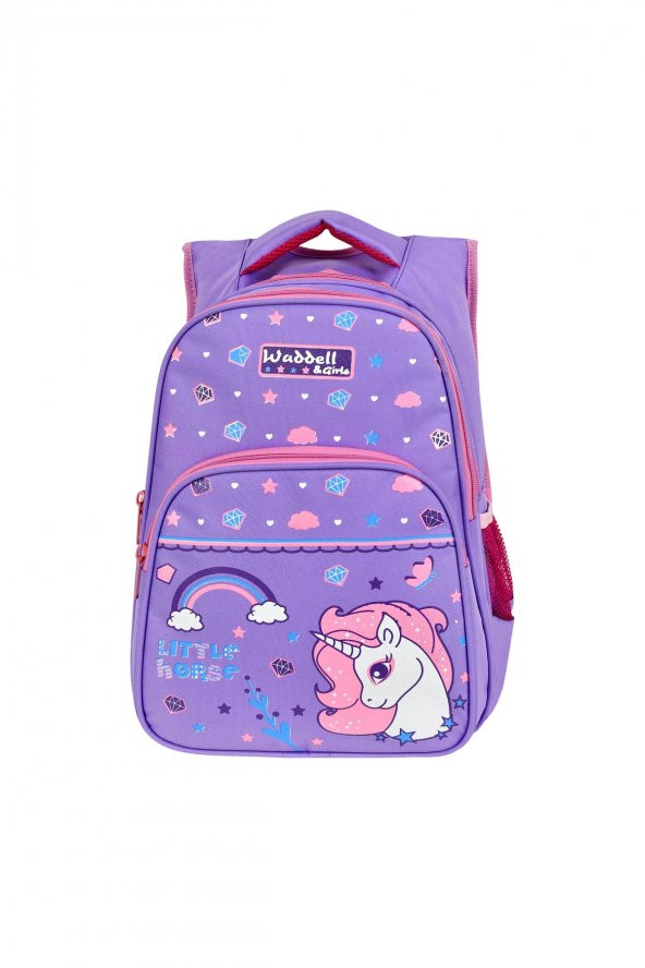 Waddell Little Horse Desenli İlkokul Çantası ve Beslenme Çantası Lila Kayısı 6004 - 3