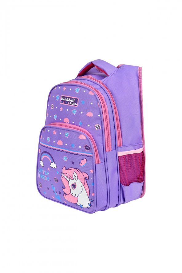 Waddell Little Horse Desenli İlkokul Çantası ve Beslenme Çantası Lila Kayısı 6004 - 4