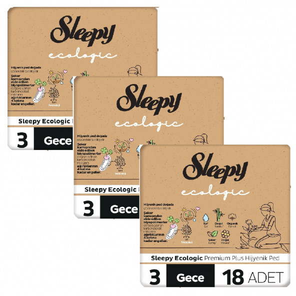Sleepy Ecologic Premium Plus Hijyenik Ped Gece 54 Adet