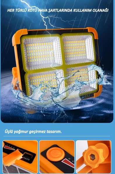 Taşınabilir Solarlı Çalışma Ve Kamp Işığı, Powerbanklı Güneş Enerjili Işıldak, Fener 336 Ledli - 7