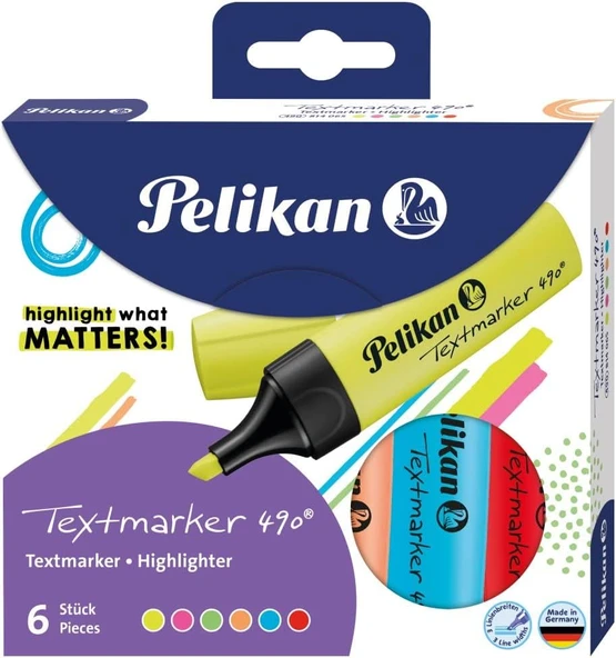 Pelikan 490 6'lı Canlı Renkler Fosforlu Kalem YENİ KUTULU ürün görseli