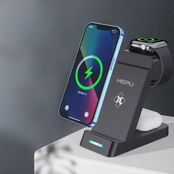 HEPU HP-W04 3in1 15W Hızlı Şarj Destekli Kablosuz Şarj Standı - 3