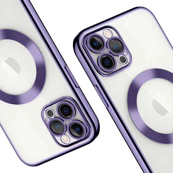 iPhone 12 Pro Max Kılıf Magsafe Özellikli Metal Lazer Silikon Kapak - 3